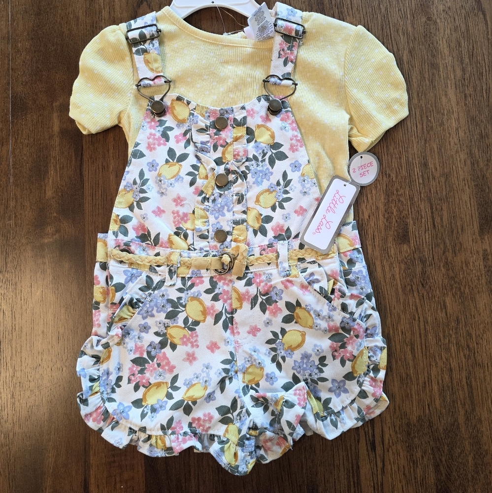 Little Lass Yellow and Floral Kids Overalls